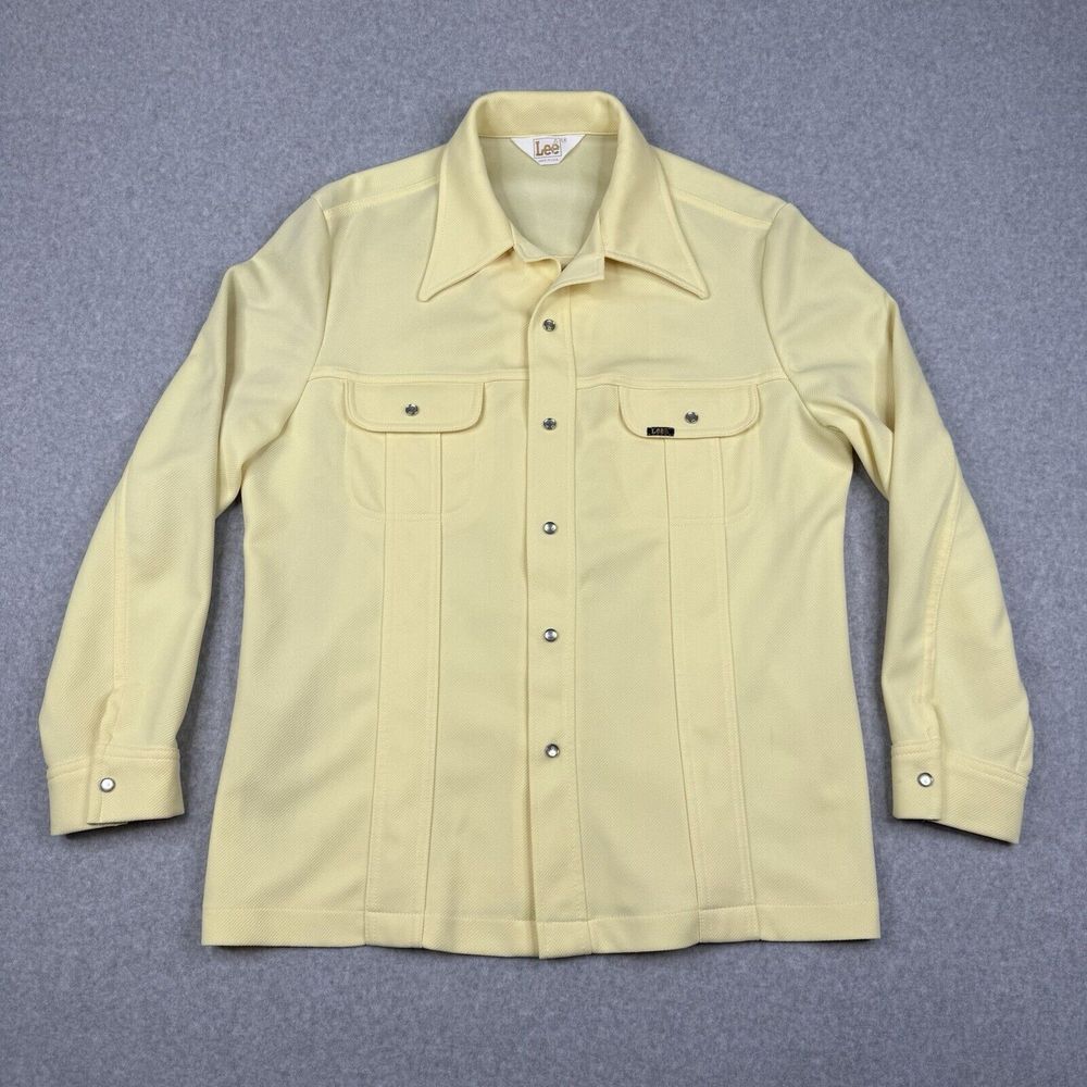 Vintage Lee Shirt Mens Large‎ Yellow Flannel Pearl Snap Long Sleeve Made In USA